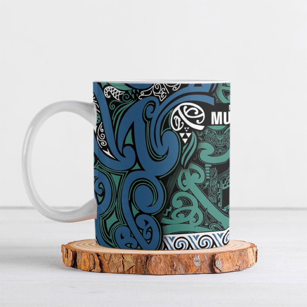 Aotearoa Iwi Ngati Mutunga Ceramic Mug Maori Wharenui House Tribal Pattern LT9 Ocean Blue - Polynesian Pride