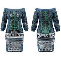 Aotearoa Iwi Ngati Mutunga Couples Matching Off The Shoulder Long Sleeve Dress and Long Sleeve Button Shirt Maori Wharenui House Tribal Pattern LT9 - Polynesian Pride