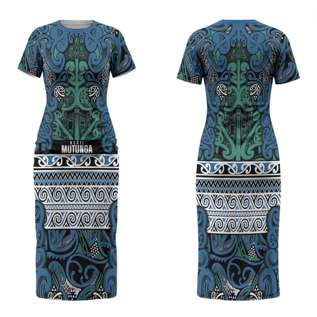 Aotearoa Iwi Ngati Mutunga Couples Matching Short Sleeve Bodycon Dress and Long Sleeve Button Shirt Maori Wharenui House Tribal Pattern LT9 - Polynesian Pride