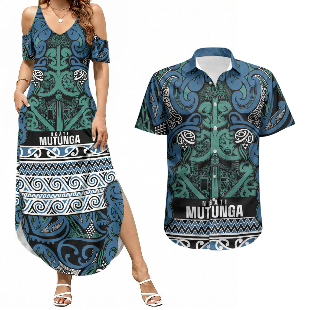Aotearoa Iwi Ngati Mutunga Couples Matching Summer Maxi Dress and Hawaiian Shirt Maori Wharenui House Tribal Pattern LT9 Ocean Blue - Polynesian Pride