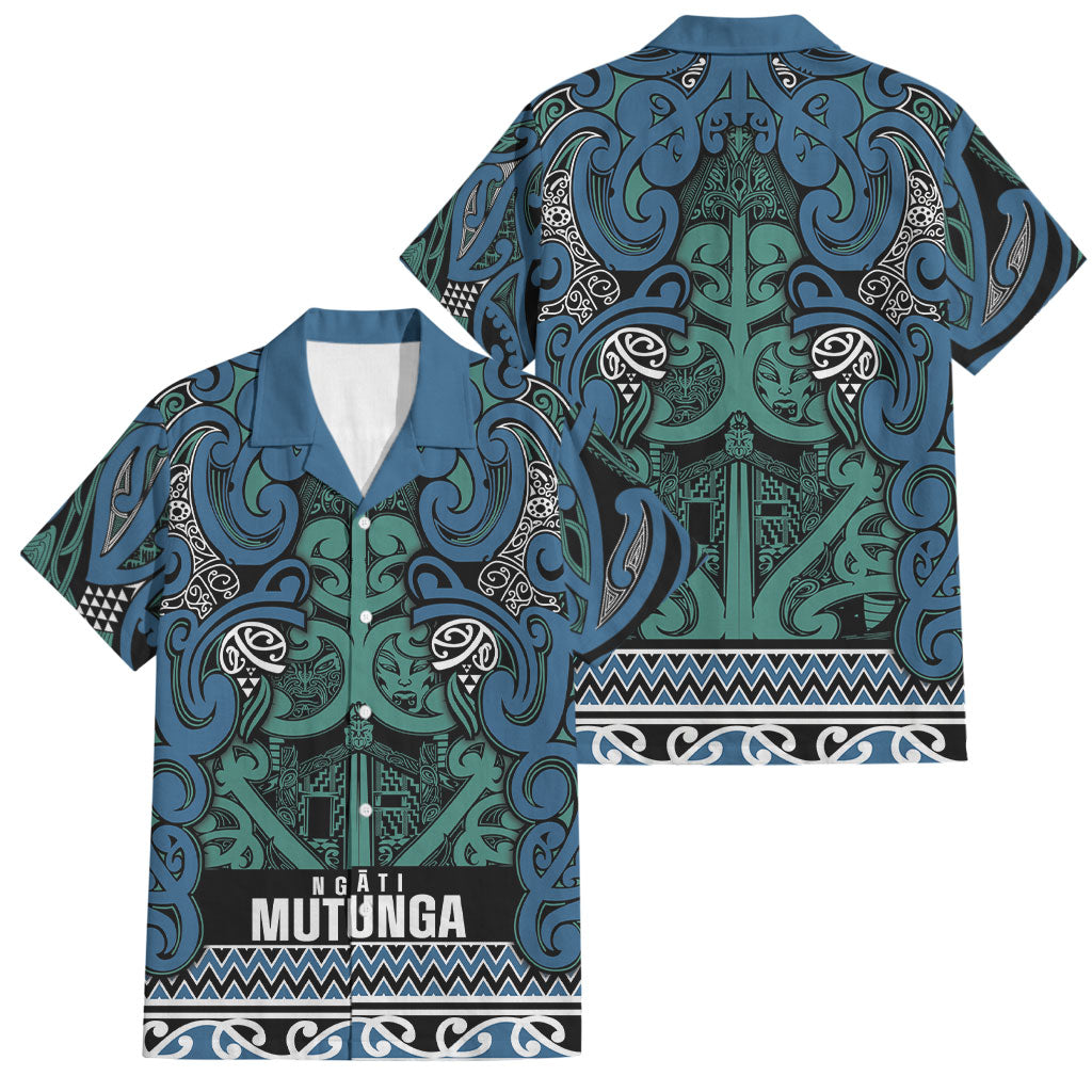 Aotearoa Iwi Ngati Mutunga Family Matching Long Sleeve Bodycon Dress and Hawaiian Shirt Maori Wharenui House Tribal Pattern LT9 Dad's Shirt - Short Sleeve Ocean Blue - Polynesian Pride