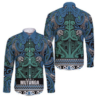 Aotearoa Iwi Ngati Mutunga Family Matching Long Sleeve Bodycon Dress and Hawaiian Shirt Maori Wharenui House Tribal Pattern LT9 Dad's Shirt - Long Sleeve Ocean Blue - Polynesian Pride