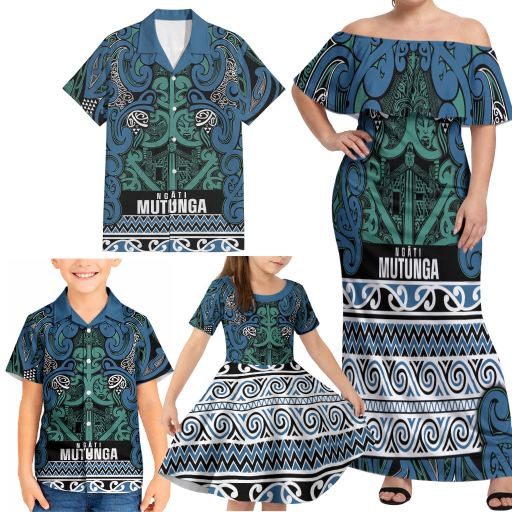 Aotearoa Iwi Ngati Mutunga Family Matching Off Shoulder Maxi Dress and Hawaiian Shirt Maori Wharenui House Tribal Pattern LT9 - Polynesian Pride