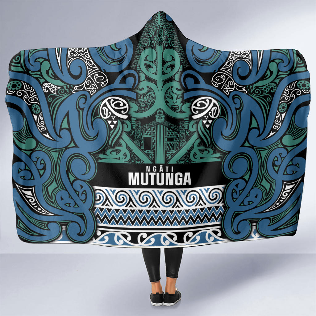 Aotearoa Iwi Ngati Mutunga Hooded Blanket Maori Wharenui House Tribal Pattern LT9 One Size Ocean Blue - Polynesian Pride