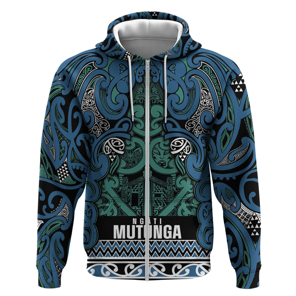 Aotearoa Iwi Ngati Mutunga Hoodie Maori Wharenui House Tribal Pattern LT9 Zip Hoodie Ocean Blue - Polynesian Pride