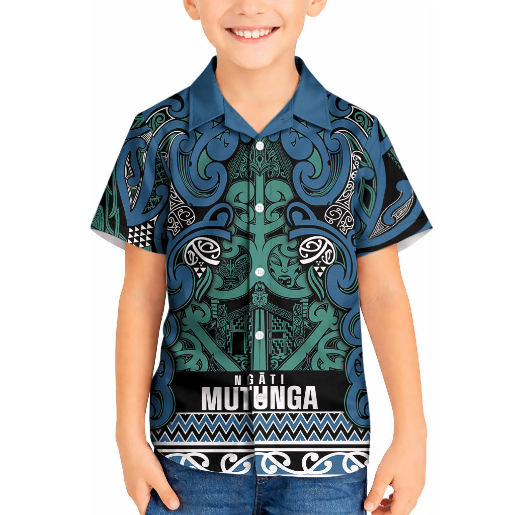 Aotearoa Iwi Ngati Mutunga Kid Hawaiian Shirt Maori Wharenui House Tribal Pattern LT9 Kid Ocean Blue - Polynesian Pride