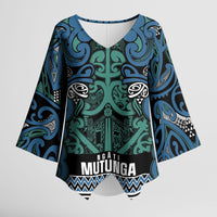 Aotearoa Iwi Ngati Mutunga Kimono Sleeve Blouse Maori Wharenui House Tribal Pattern LT9 Female Ocean Blue - Polynesian Pride