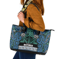 Aotearoa Iwi Ngati Mutunga Leather Tote Bag Maori Wharenui House Tribal Pattern LT9 Ocean Blue - Polynesian Pride
