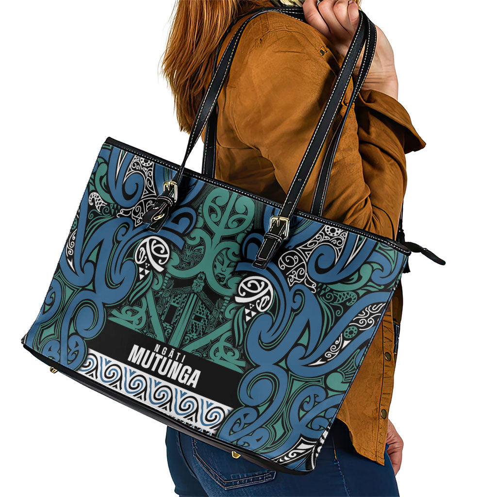 Aotearoa Iwi Ngati Mutunga Leather Tote Bag Maori Wharenui House Tribal Pattern LT9 - Polynesian Pride