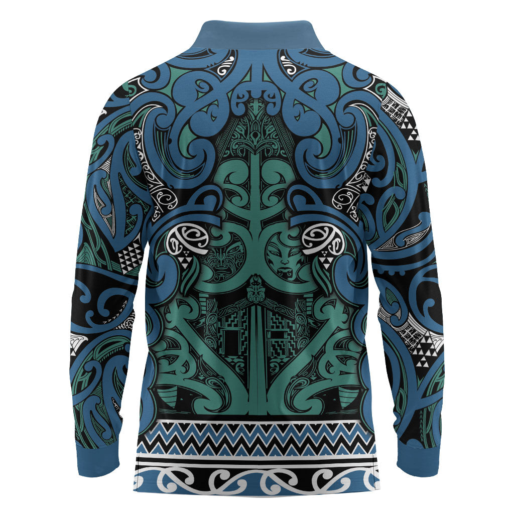 Aotearoa Iwi Ngati Mutunga Long Sleeve Polo Shirt Maori Wharenui House Tribal Pattern LT9 - Polynesian Pride