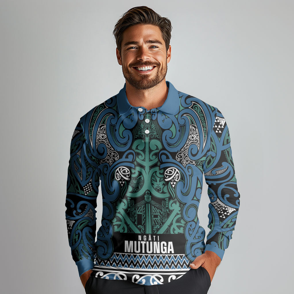 Aotearoa Iwi Ngati Mutunga Long Sleeve Polo Shirt Maori Wharenui House Tribal Pattern LT9 - Polynesian Pride
