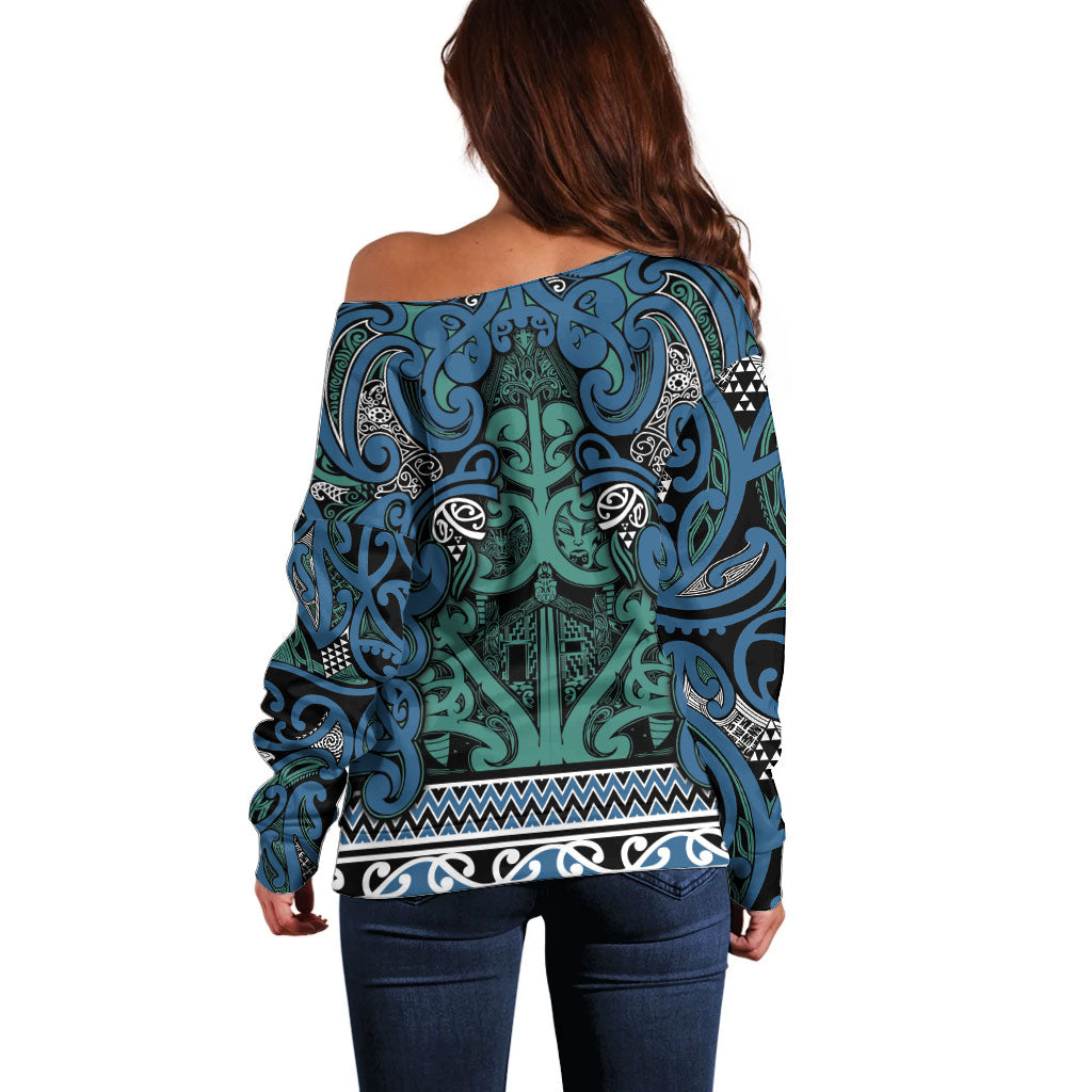 Aotearoa Iwi Ngati Mutunga Off Shoulder Sweater Maori Wharenui House Tribal Pattern LT9 - Polynesian Pride