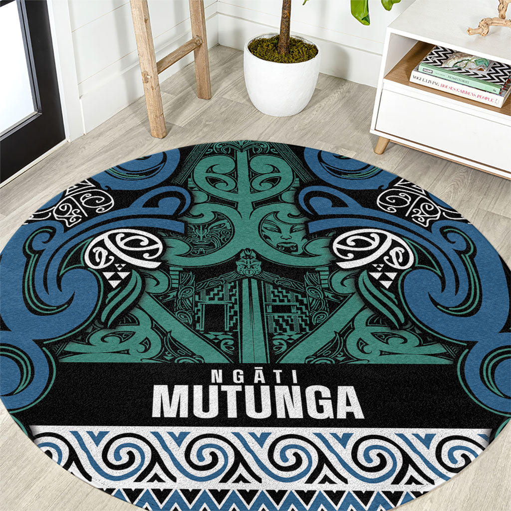 Aotearoa Iwi Ngati Mutunga Round Carpet Maori Wharenui House Tribal Pattern LT9 Ocean Blue - Polynesian Pride