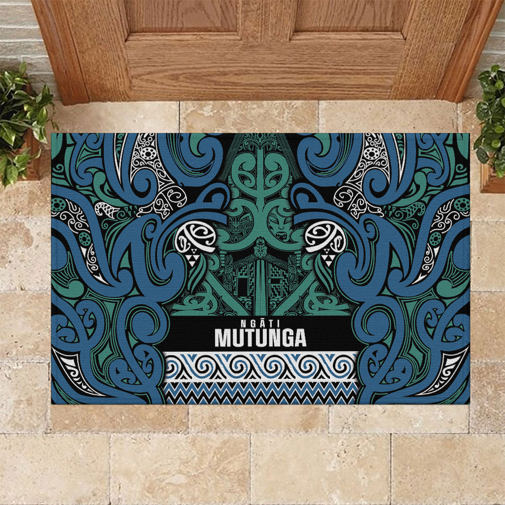 Aotearoa Iwi Ngati Mutunga Rubber Doormat Maori Wharenui House Tribal Pattern LT9 Ocean Blue - Polynesian Pride