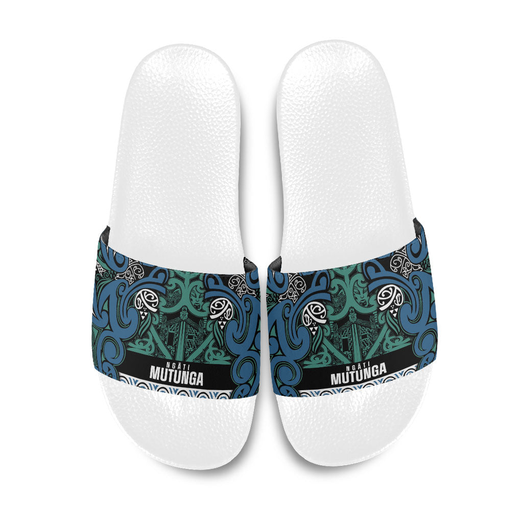 Aotearoa Iwi Ngati Mutunga Slide Sandals Maori Wharenui House Tribal Pattern LT9 Ocean Blue - Polynesian Pride