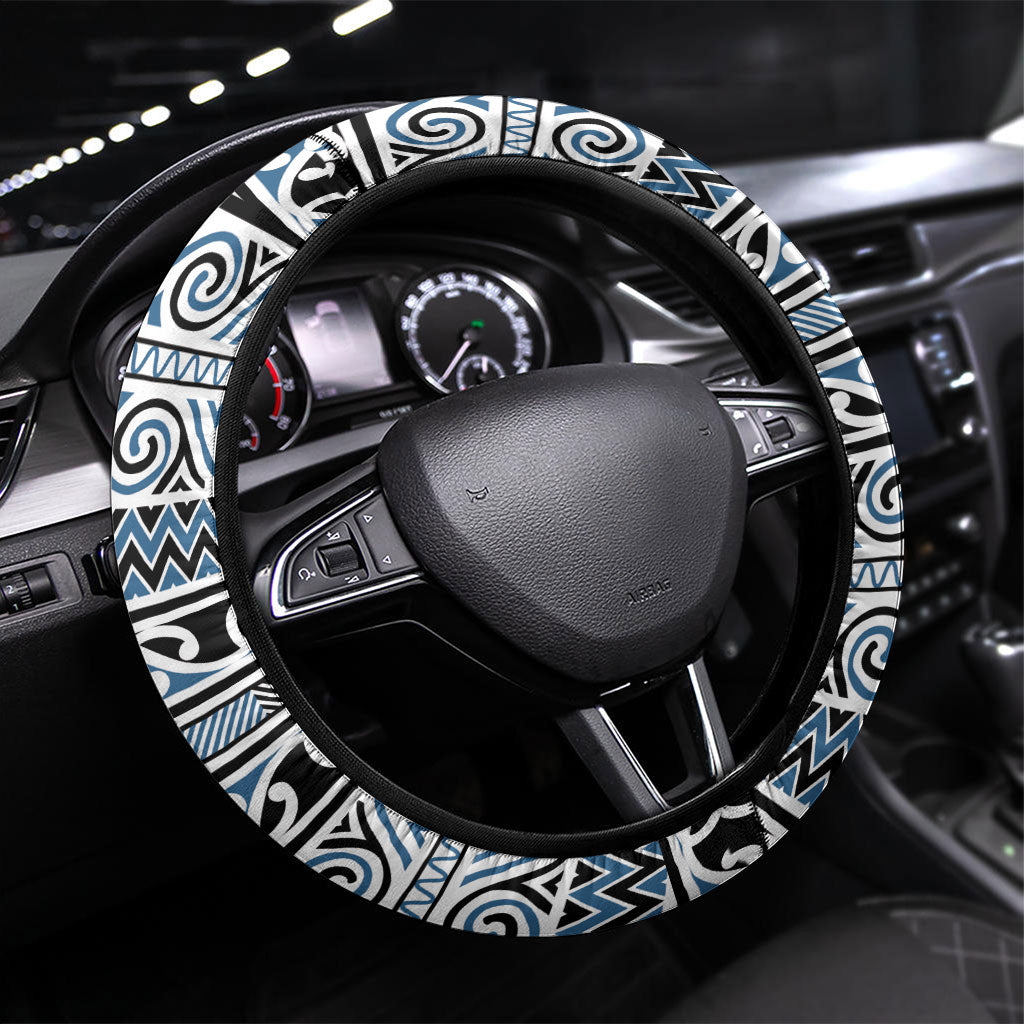 Aotearoa Iwi Ngati Mutunga Steering Wheel Cover Maori Wharenui House Tribal Pattern LT9 Universal Fit Ocean Blue - Polynesian Pride