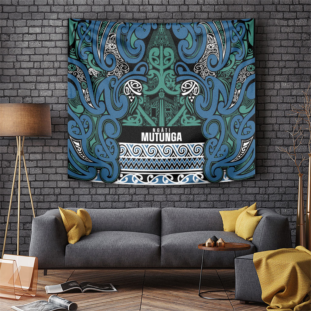 Aotearoa Iwi Ngati Mutunga Tapestry Maori Wharenui House Tribal Pattern LT9 Ocean Blue - Polynesian Pride