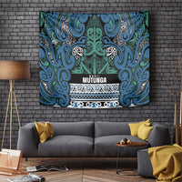 Aotearoa Iwi Ngati Mutunga Tapestry Maori Wharenui House Tribal Pattern LT9 Ocean Blue - Polynesian Pride