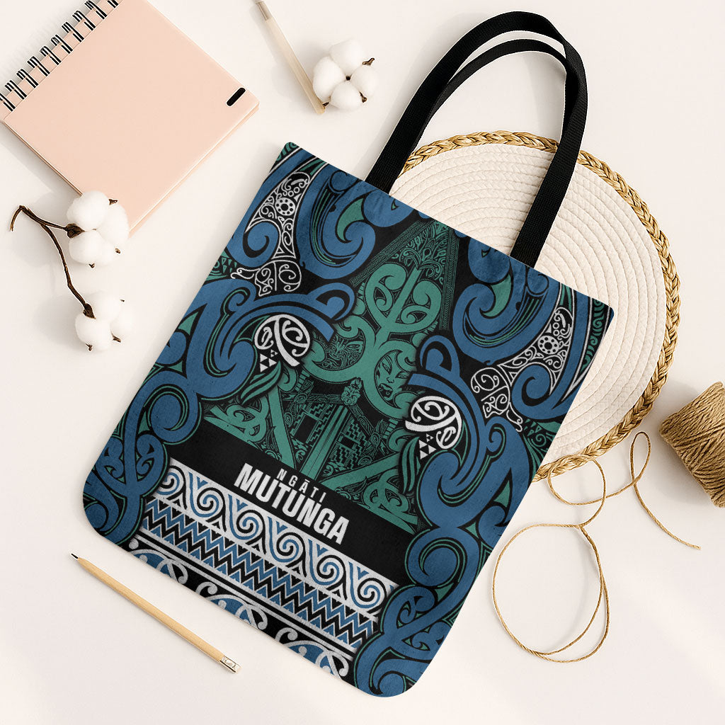 Aotearoa Iwi Ngati Mutunga Tote Bag Maori Wharenui House Tribal Pattern LT9 Black Strap One Size Ocean Blue - Polynesian Pride