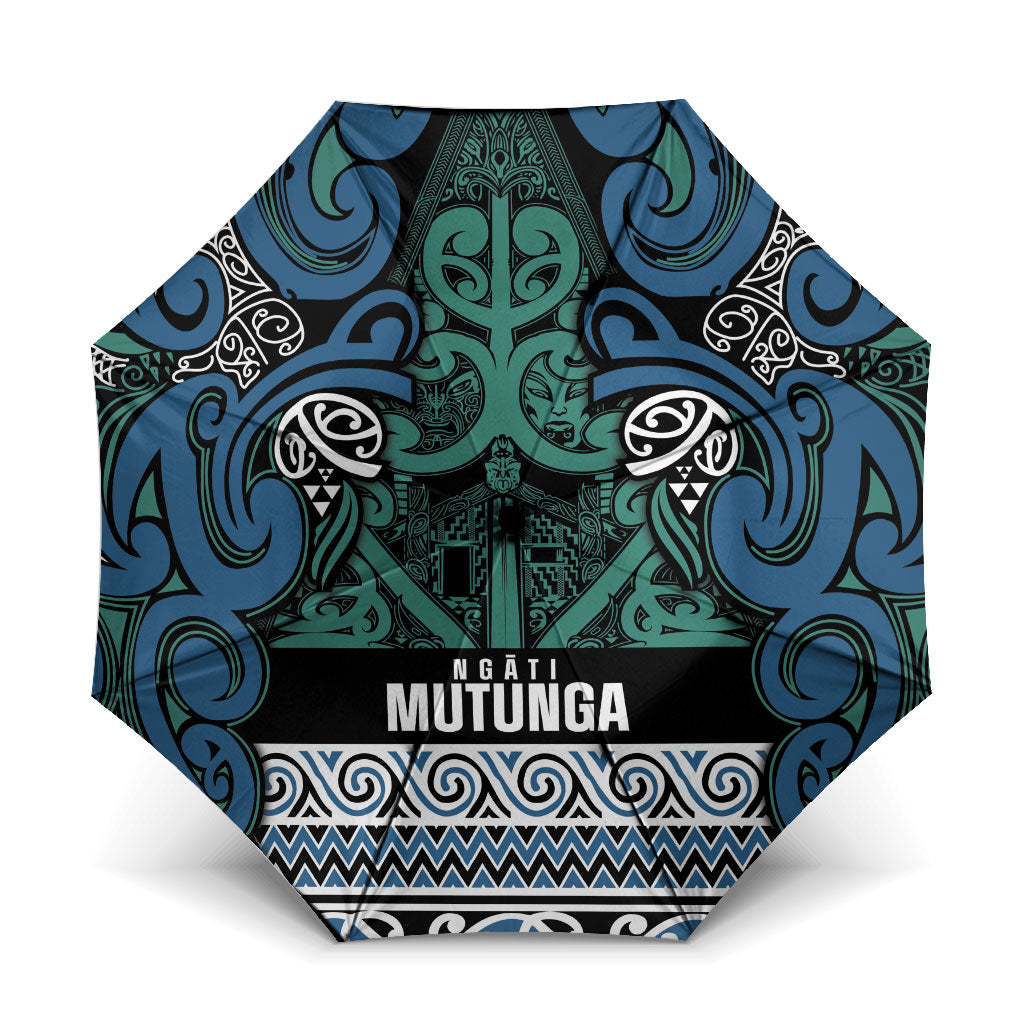 Aotearoa Iwi Ngati Mutunga Umbrella Maori Wharenui House Tribal Pattern LT9 One Size Folded 11.42 inch Opened Diameter 37.4 inch Ocean Blue - Polynesian Pride
