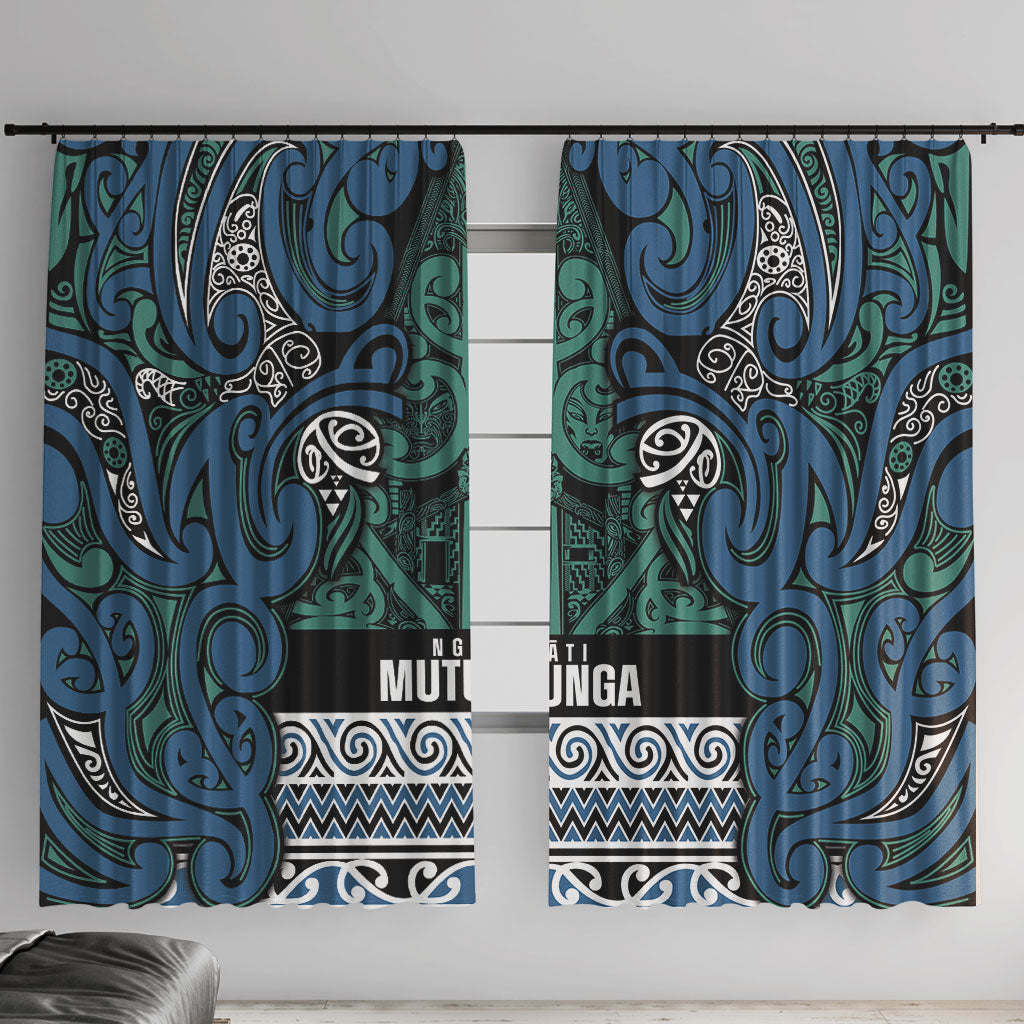 Aotearoa Iwi Ngati Mutunga Window Curtain Maori Wharenui House Tribal Pattern LT9 With Hooks Ocean Blue - Polynesian Pride