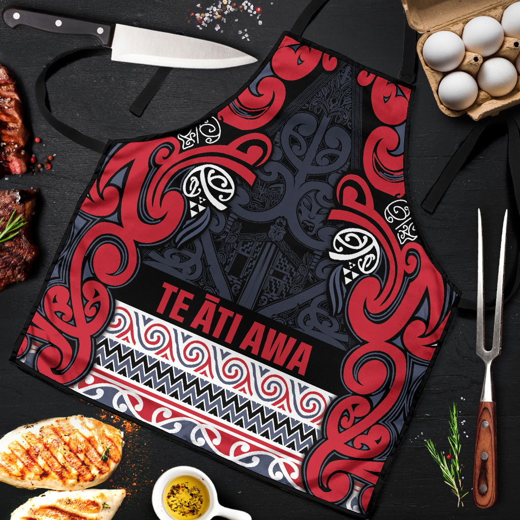 Aotearoa Iwi Te ati Awa Apron Maori Wharenui House Tribal Pattern LT9 Bright Red - Polynesian Pride