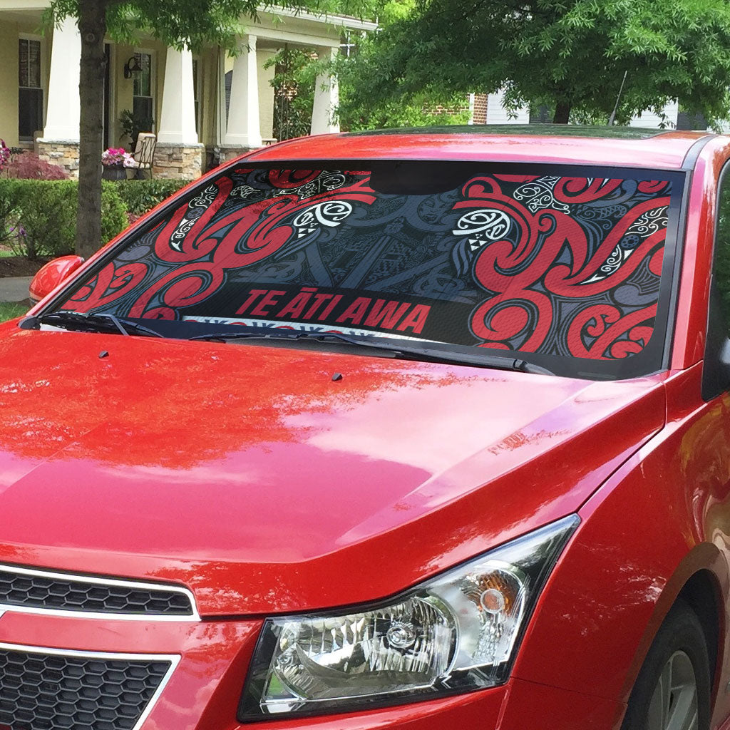 Aotearoa Iwi Te ati Awa Auto Sun Shade Maori Wharenui House Tribal Pattern LT9 - Polynesian Pride