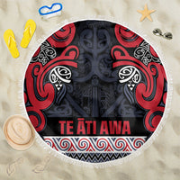 Aotearoa Iwi Te ati Awa Beach Blanket Maori Wharenui House Tribal Pattern LT9 One Size 150cm Bright Red - Polynesian Pride