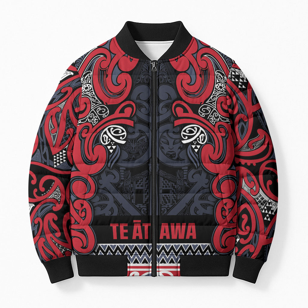 Aotearoa Iwi Te ati Awa Bomber Puffer Jacket Maori Wharenui House Tribal Pattern LT9 Unisex Bright Red - Polynesian Pride