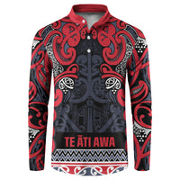 Aotearoa Iwi Te ati Awa Button Sweatshirt Maori Wharenui House Tribal Pattern LT9 Bright Red - Polynesian Pride