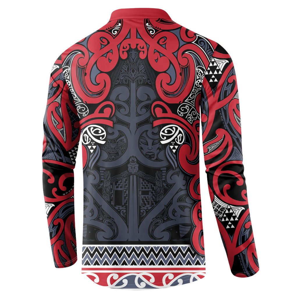 Aotearoa Iwi Te ati Awa Button Sweatshirt Maori Wharenui House Tribal Pattern LT9 - Polynesian Pride