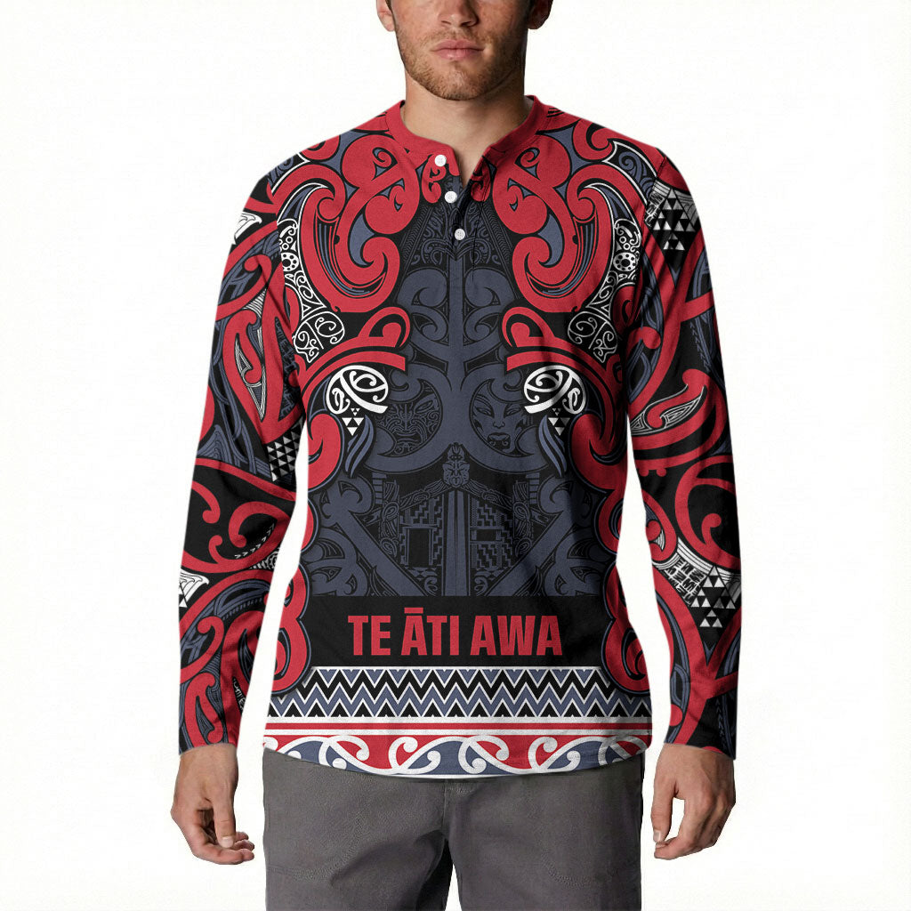 Aotearoa Iwi Te ati Awa Button Sweatshirt Maori Wharenui House Tribal Pattern LT9 - Polynesian Pride