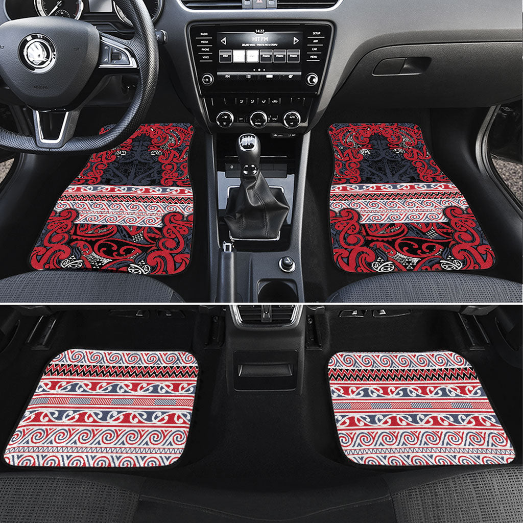 Aotearoa Iwi Te ati Awa Car Mats Maori Wharenui House Tribal Pattern LT9 Set 4pcs Bright Red - Polynesian Pride
