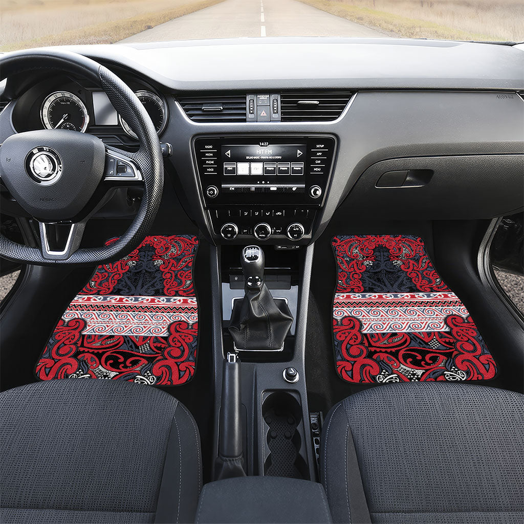 Aotearoa Iwi Te ati Awa Car Mats Maori Wharenui House Tribal Pattern LT9 Set 2pcs - Front Bright Red - Polynesian Pride