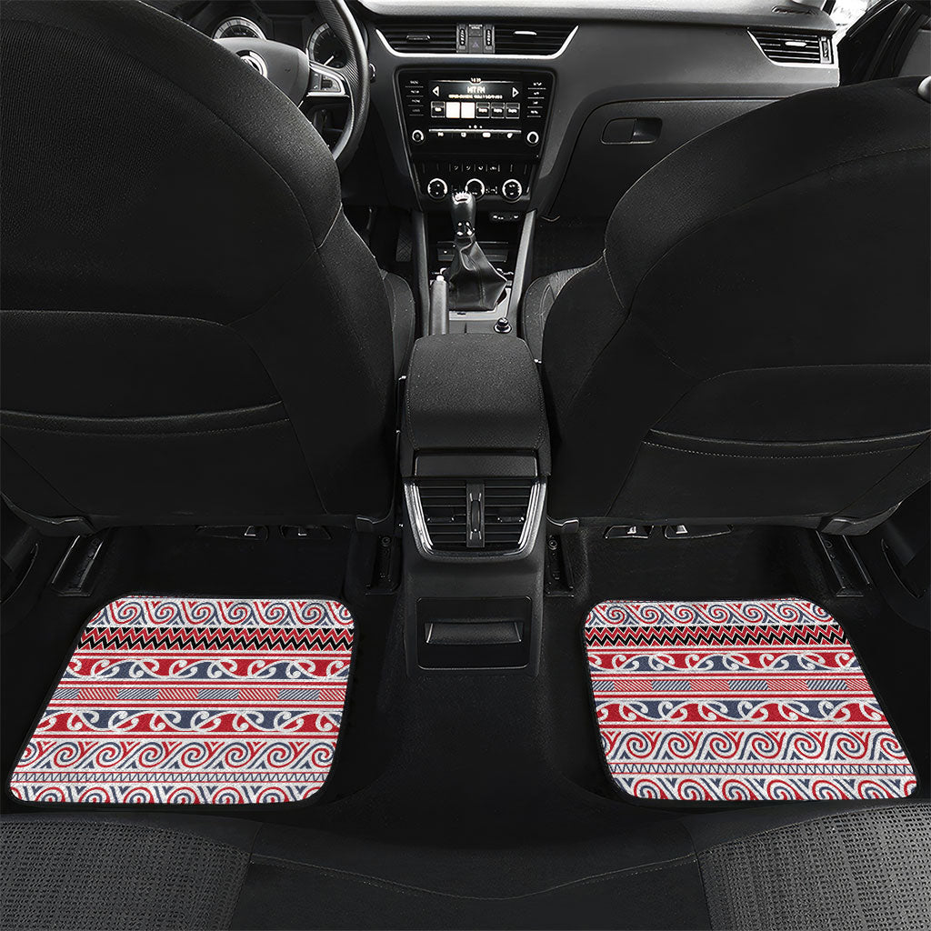 Aotearoa Iwi Te ati Awa Car Mats Maori Wharenui House Tribal Pattern LT9 Set 2pcs - Back Bright Red - Polynesian Pride
