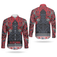 Aotearoa Iwi Te ati Awa Couples Matching Long Sleeve Bodycon Dress and Long Sleeve Button Shirt Maori Wharenui House Tribal Pattern LT9 - Polynesian Pride