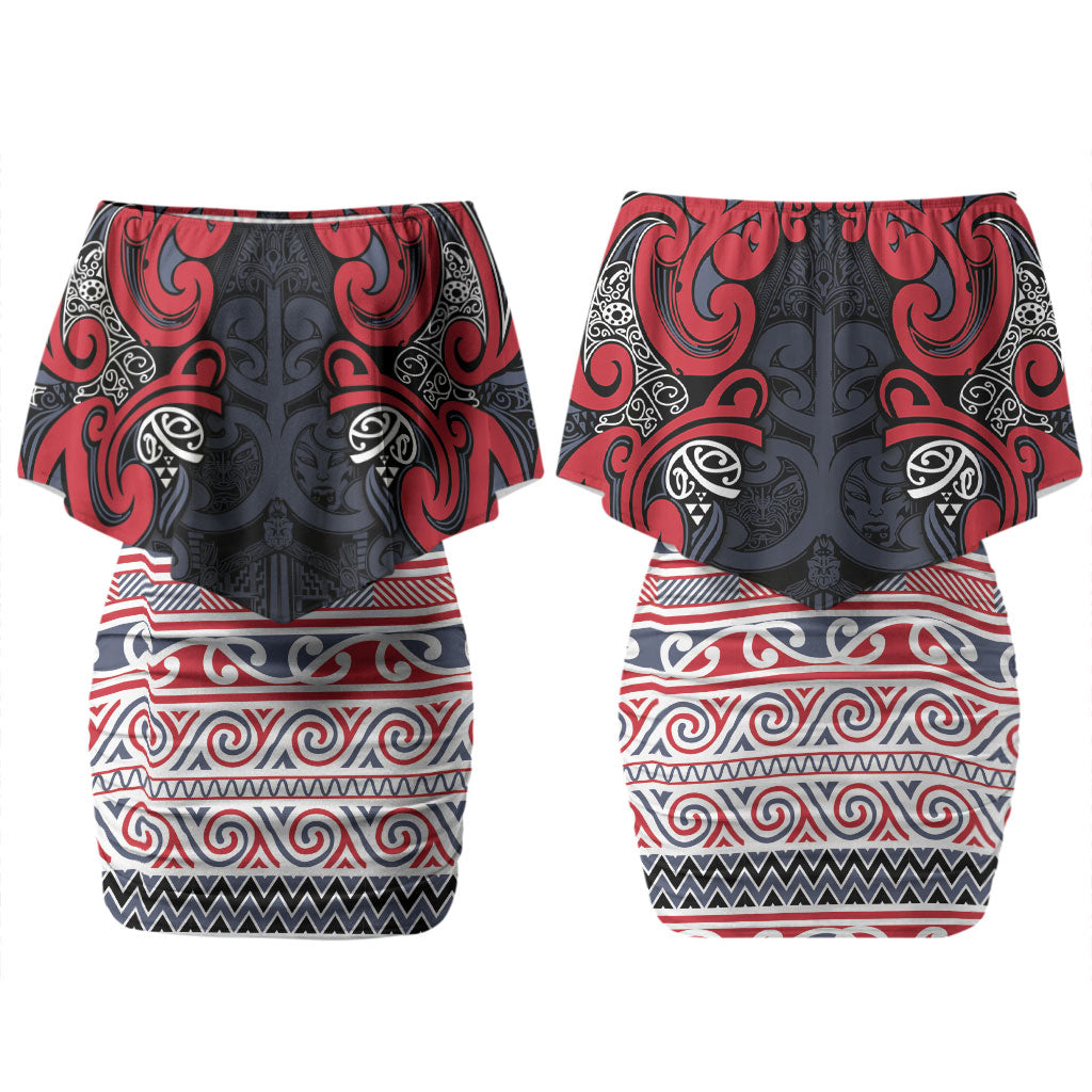 Aotearoa Iwi Te ati Awa Couples Matching Off Shoulder Short Dress and Hawaiian Shirt Maori Wharenui House Tribal Pattern LT9 - Polynesian Pride