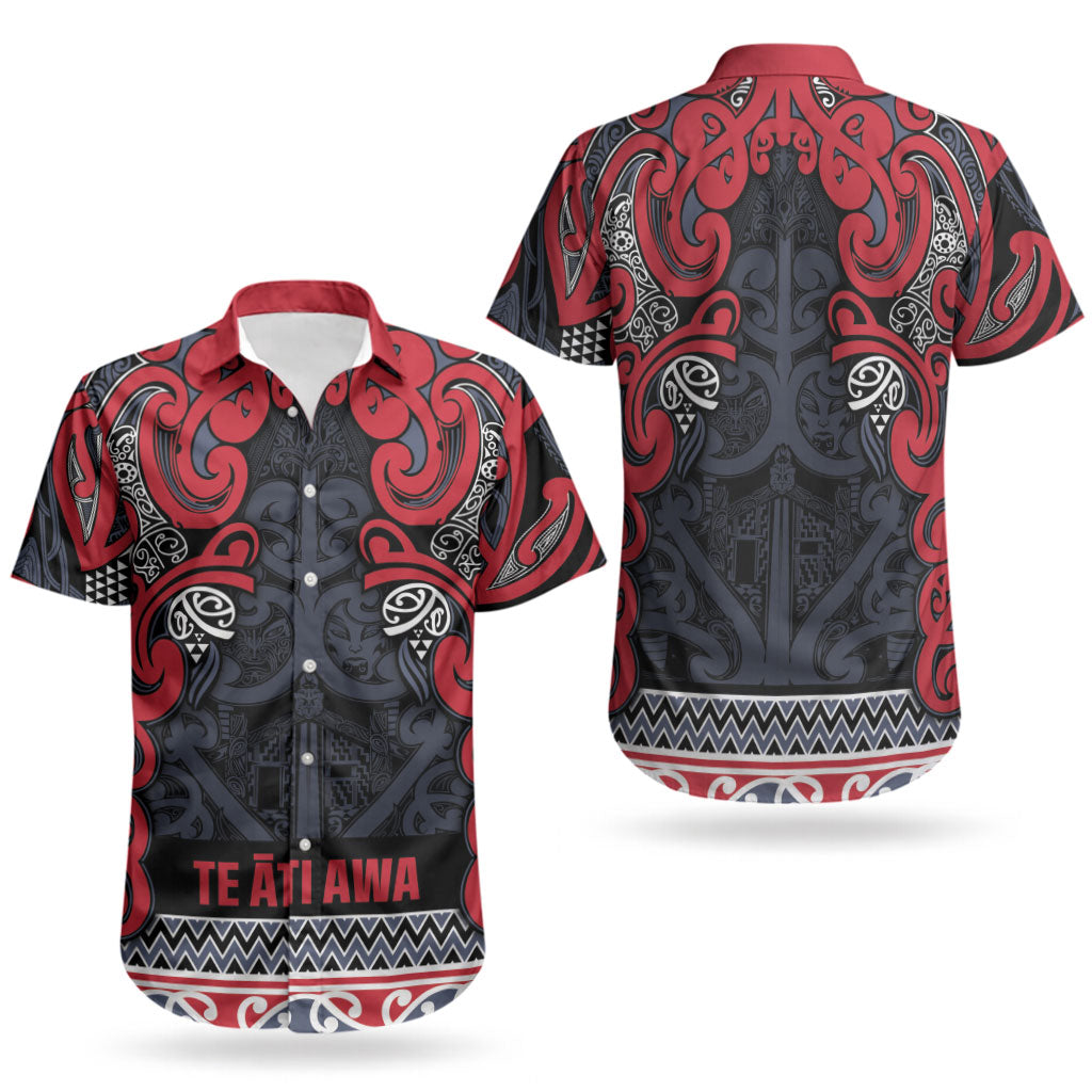 Aotearoa Iwi Te ati Awa Couples Matching Off Shoulder Short Dress and Hawaiian Shirt Maori Wharenui House Tribal Pattern LT9 - Polynesian Pride