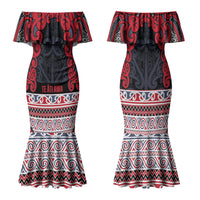 Aotearoa Iwi Te ati Awa Family Matching Mermaid Dress and Hawaiian Shirt Maori Wharenui House Tribal Pattern LT9 Mom's Dress Bright Red - Polynesian Pride