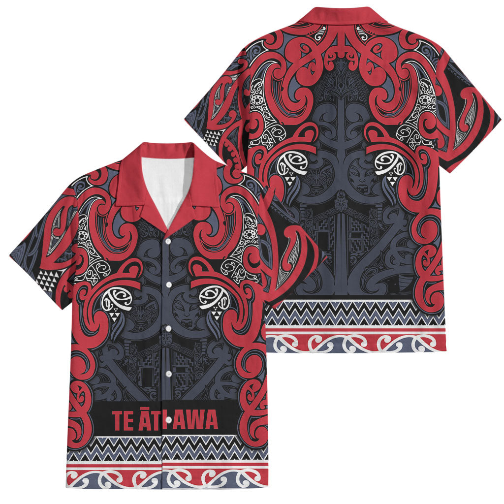 Aotearoa Iwi Te ati Awa Family Matching Mermaid Dress and Hawaiian Shirt Maori Wharenui House Tribal Pattern LT9 Dad's Shirt - Short Sleeve Bright Red - Polynesian Pride
