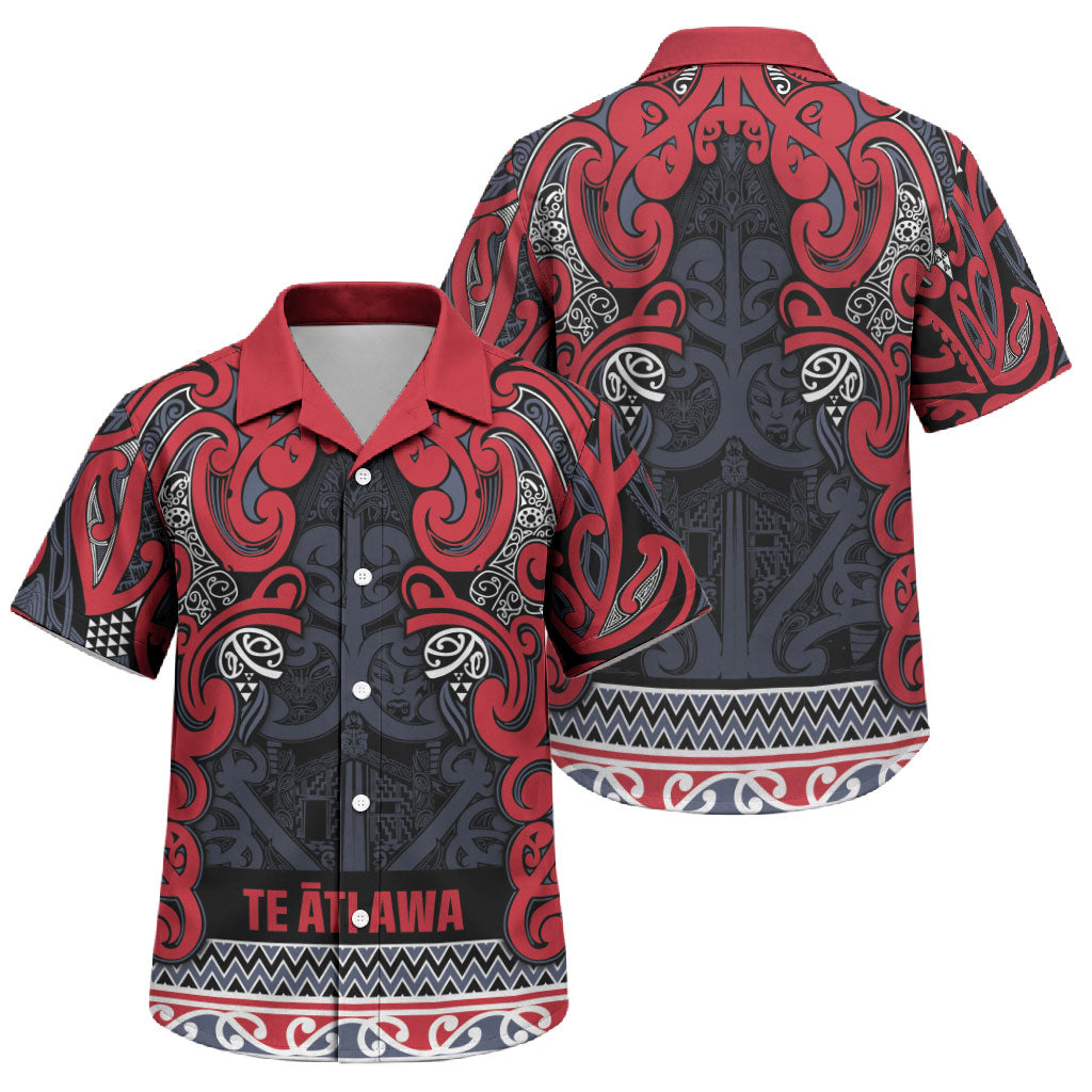 Aotearoa Iwi Te ati Awa Family Matching Mermaid Dress and Hawaiian Shirt Maori Wharenui House Tribal Pattern LT9 Son's Shirt Bright Red - Polynesian Pride