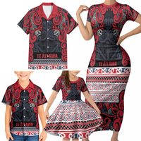 Aotearoa Iwi Te ati Awa Family Matching Short Sleeve Bodycon Dress and Hawaiian Shirt Maori Wharenui House Tribal Pattern LT9 - Polynesian Pride