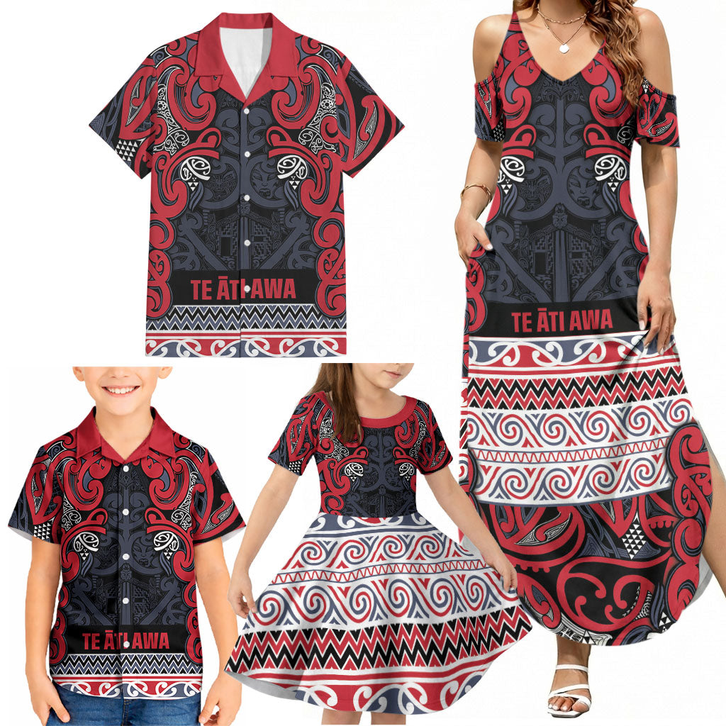 Aotearoa Iwi Te ati Awa Family Matching Summer Maxi Dress and Hawaiian Shirt Maori Wharenui House Tribal Pattern LT9 - Polynesian Pride