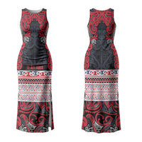 Aotearoa Iwi Te ati Awa Family Matching Tank Maxi Dress and Hawaiian Shirt Maori Wharenui House Tribal Pattern LT9 Mom's Dress Bright Red - Polynesian Pride