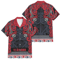 Aotearoa Iwi Te ati Awa Family Matching Tank Maxi Dress and Hawaiian Shirt Maori Wharenui House Tribal Pattern LT9 Dad's Shirt - Short Sleeve Bright Red - Polynesian Pride