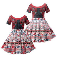 Aotearoa Iwi Te ati Awa Family Matching Tank Maxi Dress and Hawaiian Shirt Maori Wharenui House Tribal Pattern LT9 Daughter's Dress Bright Red - Polynesian Pride