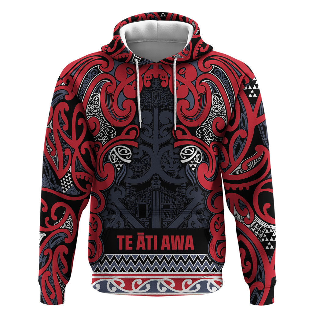 Aotearoa Iwi Te ati Awa Hoodie Maori Wharenui House Tribal Pattern LT9 Pullover Hoodie Bright Red - Polynesian Pride