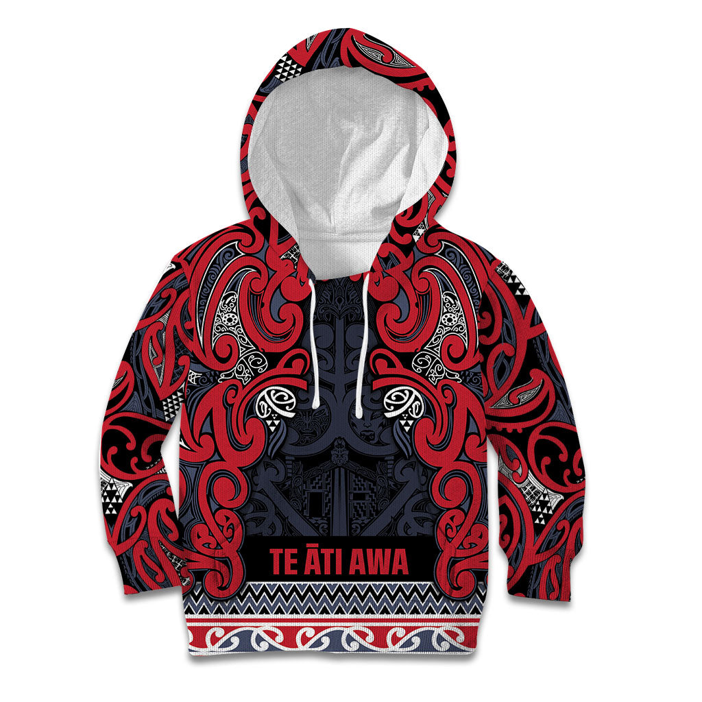 Aotearoa Iwi Te ati Awa Kid Hoodie Maori Wharenui House Tribal Pattern LT9 Hoodie Bright Red - Polynesian Pride