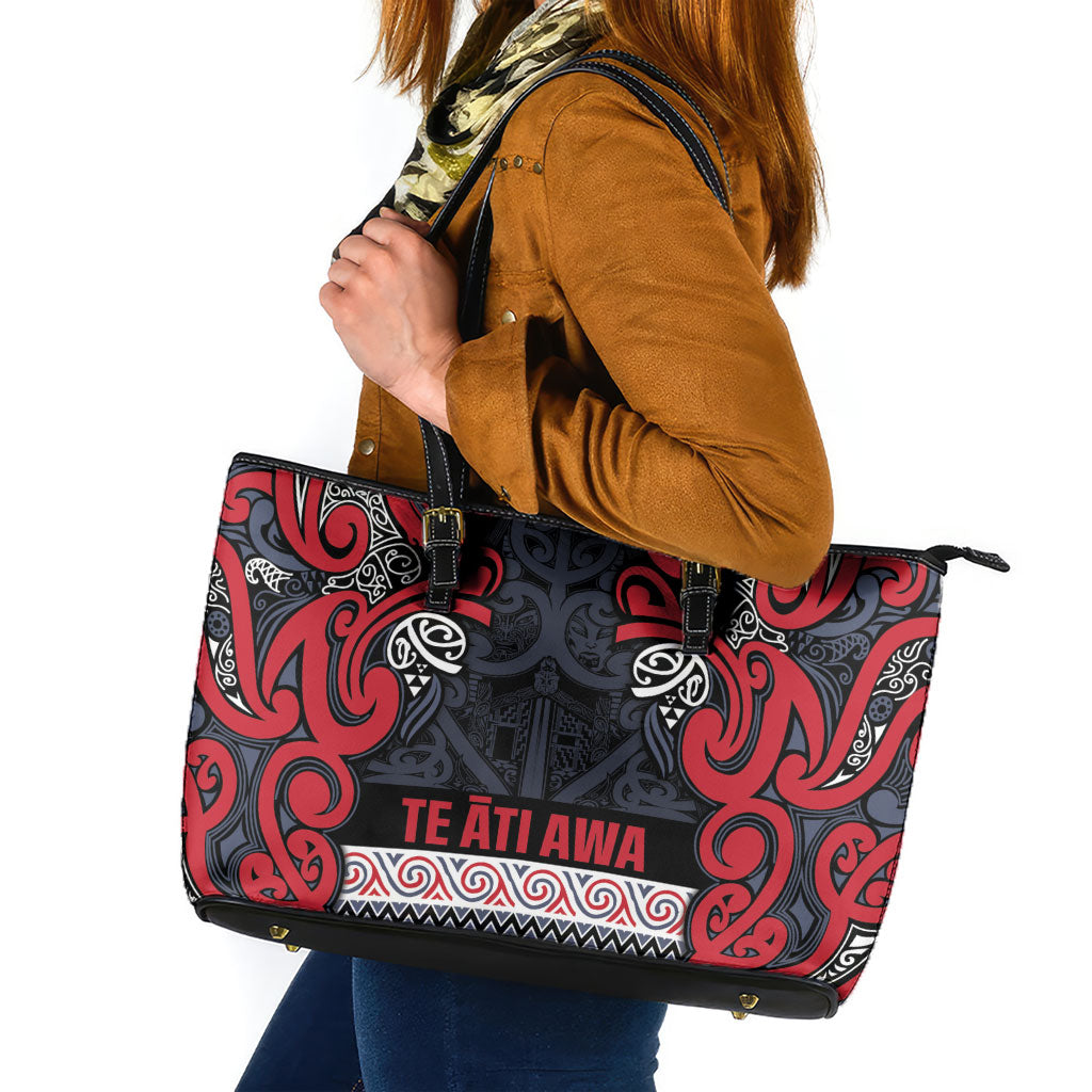 Aotearoa Iwi Te ati Awa Leather Tote Bag Maori Wharenui House Tribal Pattern LT9 Bright Red - Polynesian Pride
