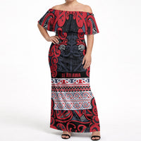 Aotearoa Iwi Te ati Awa Off Shoulder Maxi Dress Maori Wharenui House Tribal Pattern LT9 Women Bright Red - Polynesian Pride